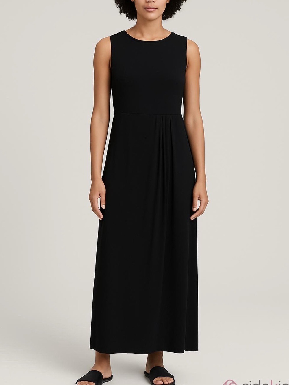 Joseph Ribkoff Sleeveless Black Maxi Dress faux wrap pleat detail size 10